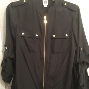 Anne Klein black zip up blouse